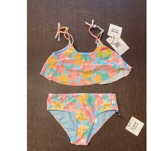 NWT Hurley Girls 2PC Bikini Swimsuit Set Blue Ice Floral‎ UPF 50+ Size 6X Beach
